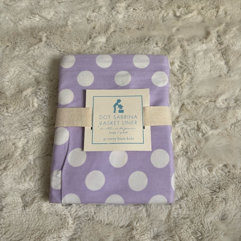 NEW Pottery Barn Kids Purple Polka Dot Sabrina Basket Liner Size Large